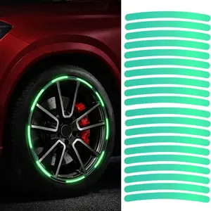 20PCS Reflective Car Wheel Decorative Stripe Stickers, Car Wheel Decals, Night Safety Warning Car Stickers, Anti-Scratch Reflective Rim Stickers Universal for Cars Motorcycles (Laser Luminous)