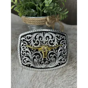 BUCKLE - LongHorn Silver Rameado