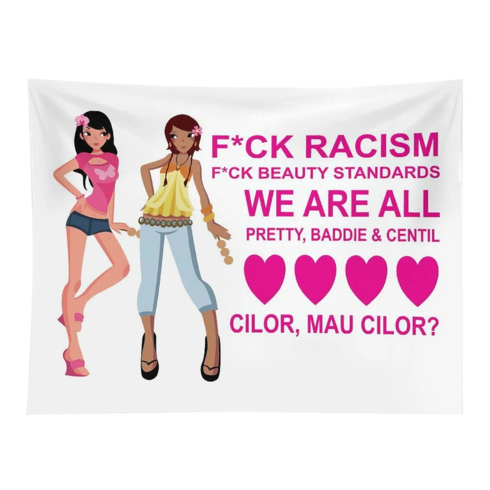 Empowerment Cartoon Art Wall Tapestry Celebrate Equality And Self‑Beauty Positive Message Decor For Living Space