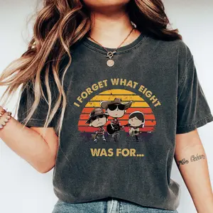 I Forget What Eight Was For Cowboy Band T-Shirt, Funny Sunset Country Music Graphic Tee, Aesthetic Sunset Retro Music Fan Shirt, Cartoon Graphic Tee