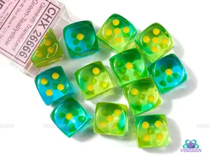 Gemini Green & Teal Translucent | D6 Block | Chessex Dice (12)