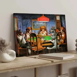 Dog Playing Poker Poster, Fun Animal Decor, Modern Home Decor, Animal Design, Modern Art Canvas Print, Wooden Wall Art, Waterproof Wall Art for Bedroom & Office, Ideal Gift Idea