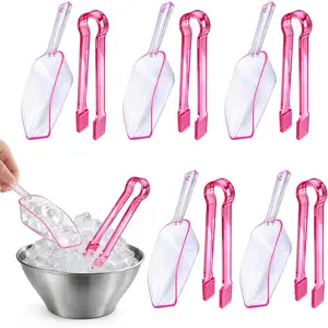 12 Pieces Plastic Ice Tongs and Mini Scoops Utility Kitchen Tongs for Cocktail Whiskey Tea Party Candy Coffee Buffet Daily Use (pink)