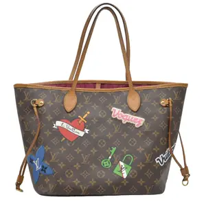 Pre-owned Louis Vuitton canvas Shoulder Bags $2490 Monogram Travel Stickers Neverfull MM 2018 AR3168