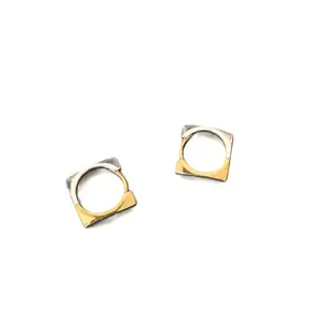 Two Tone Square Hoop Earrings Gold Silver Mixed Metal Hoop Earrings