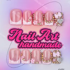 Delicatething Y2K Style Nail Set, Handmade Square Nails, Nail Art, Includes Jelly Glue, Crystal Stick, File, Perfect Gift for Women