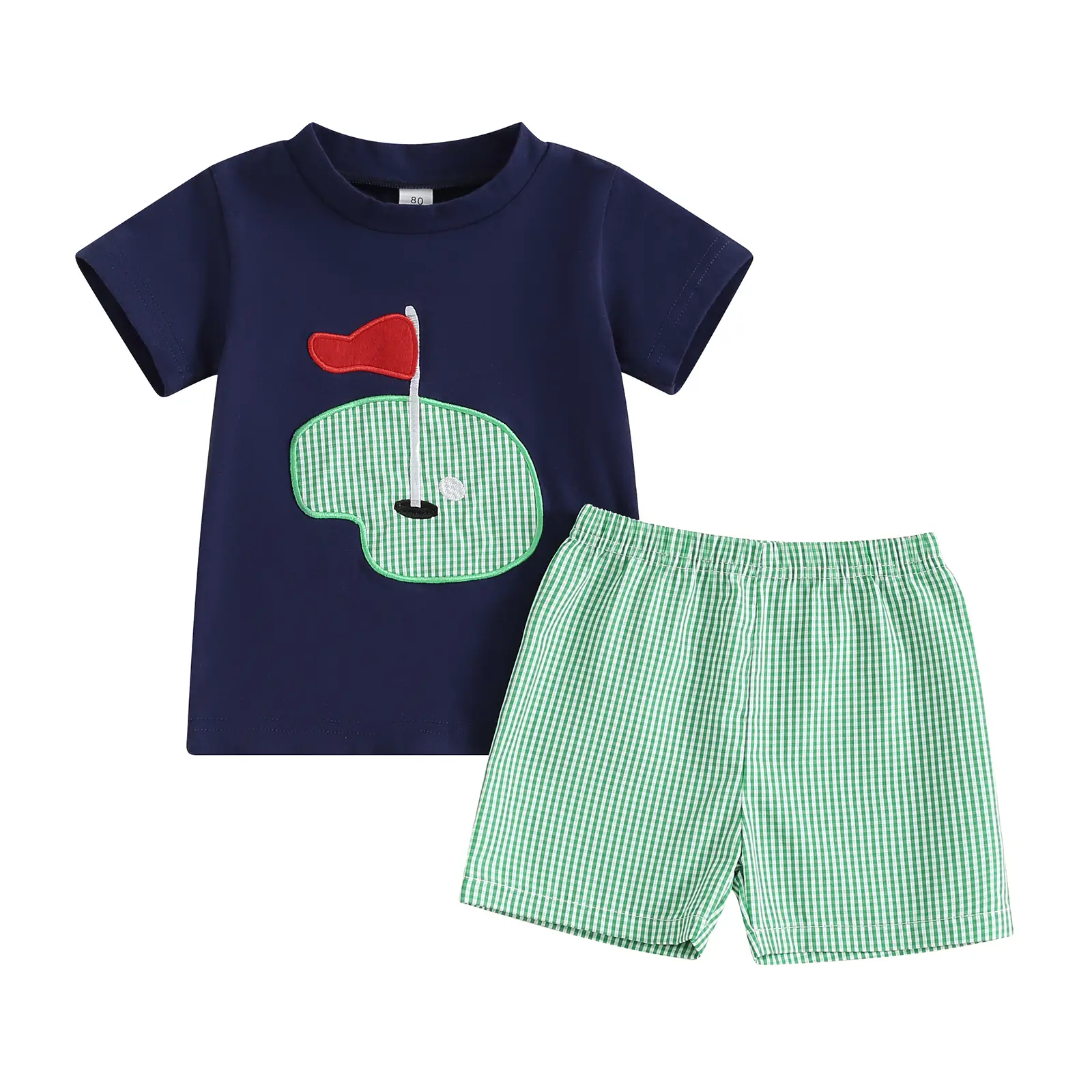 Baby Boy Golf Outfit Golf Hole T Shirt Retro Plaid Shorts Set Golf Cake Smash 2Pcs Infant Toddler Boy Summer Clothes