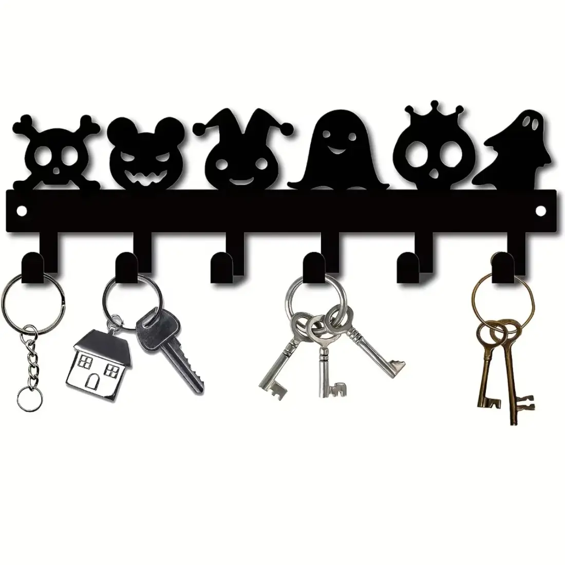 Iron Halloween Wall-Mounted Rack – Pumpkin & Ghost Pattern Hooks! Perfect for keys, towels, umbrellas. Decorative organizer that blends spooky charm with practicality, ideal for entryways, bathrooms, or kitchens to elevate Halloween decor.