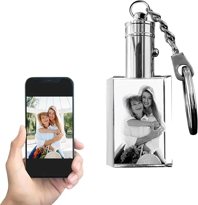 3D Crystal Keychain, Customizable Light-Up Emblem Keychain with Your Personalized Picture, Light-Up Emblem Keychains, Customizable Keychains