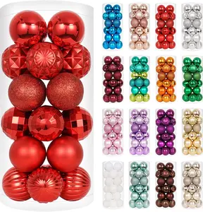 24ct Shatterproof Christmas Ball Ornaments Set for Xmas Tree Decorations - 40mm/1.57'' Red Matte Plastic Shiny