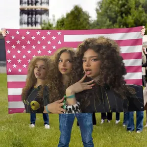 One Piece of Kalogeras Sisters Flag in Pink, an American Banner Merchandise Made from Durable . Ideal for Both Indoor And Outdoor Settings, Perfect for Decorating Rooms, Bedrooms, Dorms, And Yards. These Humorous Summer Garden Flags Come