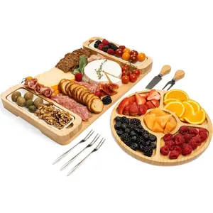 Bamboo Cheese Board Set with Serving Tray for Meat, Cheese, Crackers, Nuts and Fruits - House Warming Gifts for New Home, Wedding, Bridal Shower or Birthday Gifts for Women