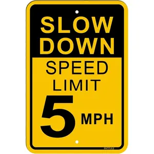 Slow Down Speed Limit 5MPH Sign, 12" X 18" Rust Free Heavy Duty Aluminum Safety Caution Signs