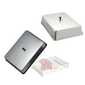 Two 15.5''x11'' Rectangular Melting Domes, 14''x9.5'' Grill Warming Rack, Flat Top Griddle Accessories for Blackstone, Pit Boss, Weber and More, Non-stick Serving Tray, Dishwasher Safe Utensils Cheese