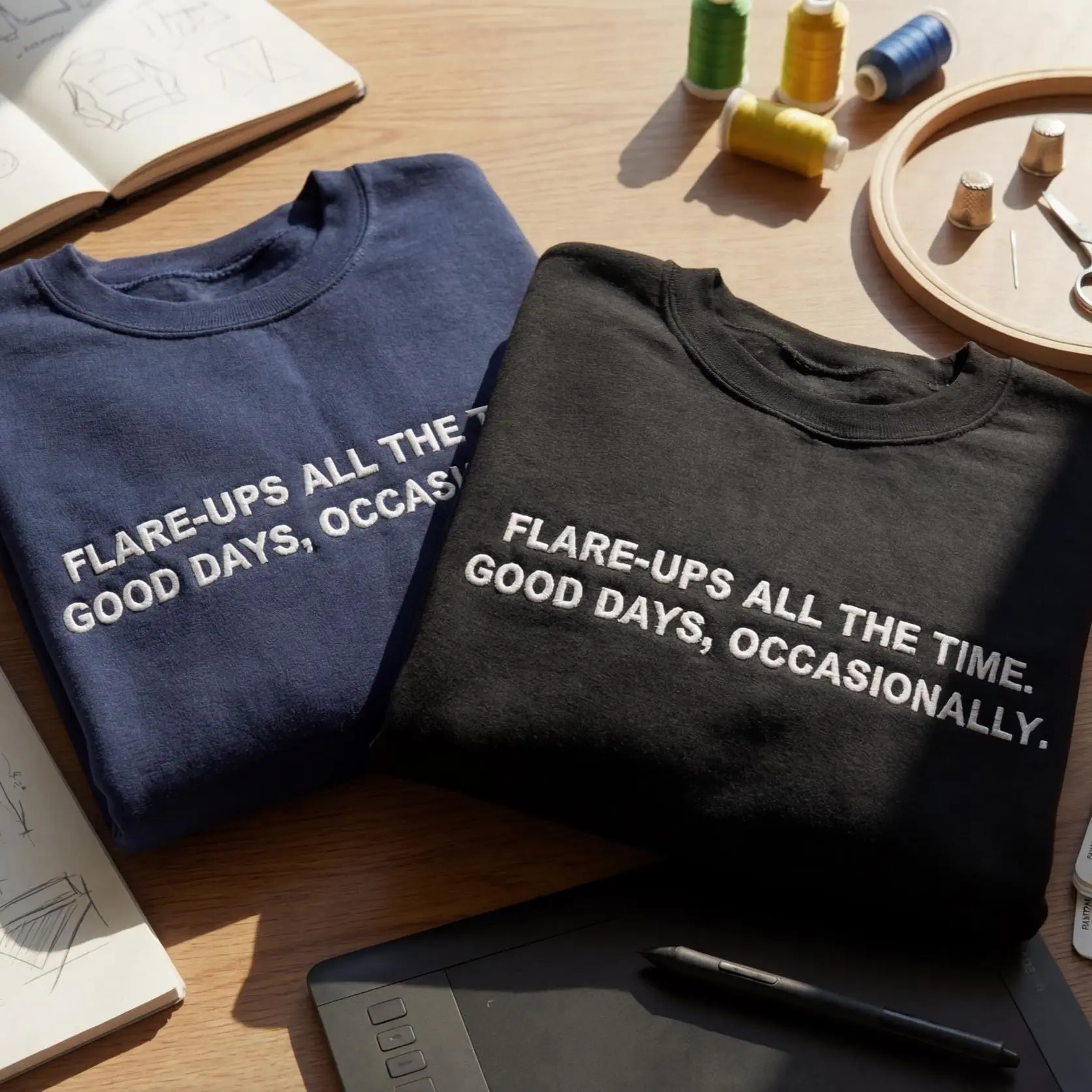 Embroidered Flare-ups All The Time Sweatshirt, Funny Chronic Illness Crewneck, Spoonie Warrior Gift, Fibromyalgia Lupus Shirt,Moody Pullover