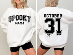 Spooky Mama 31st Back Crewneck Sweatshirt Gildan Everyday Style Shirtsleeve love casual comfortable super soft relaxed fit unisex Sizing womenswear Streetwear  vintage Crewneck Printed Loose Graphic TopHad