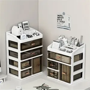 Desktop Storage Box with Drawers, Large Capacity 3/4 Layer Organizer, Multi Purpose Desk, Ideal for Cosmetics, Stationery, Skincare, Home and Office Use