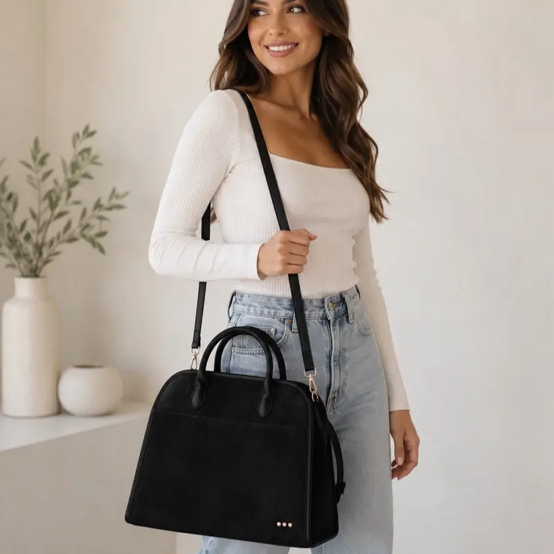 Pretty Simple Nirvana Nubuck Tote Bag Crossbody High Quality Vegan Nubuck Leather Black