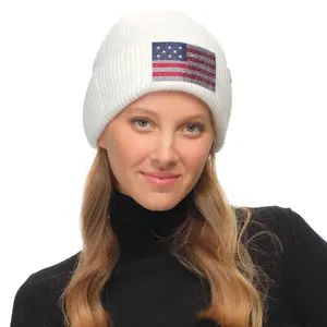 C.C American Flag Rhinestone Beanie for Unisex - Patriotic Knit Hat with Sparkling Flag Design, Stylish and Warm for All Seasons