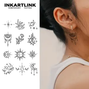 INKARTLINK Tattoo Tech, 2 Sheets Semi-Permanent Temporary Tattoos, Flower and Planet, Adult Art Design,Lasts 1-2 Weeks, Waterproof, Realistic Look, No Adhesive, No Reflection,For Man And Woman,Ideal for Swimming, Party Henna Stencil