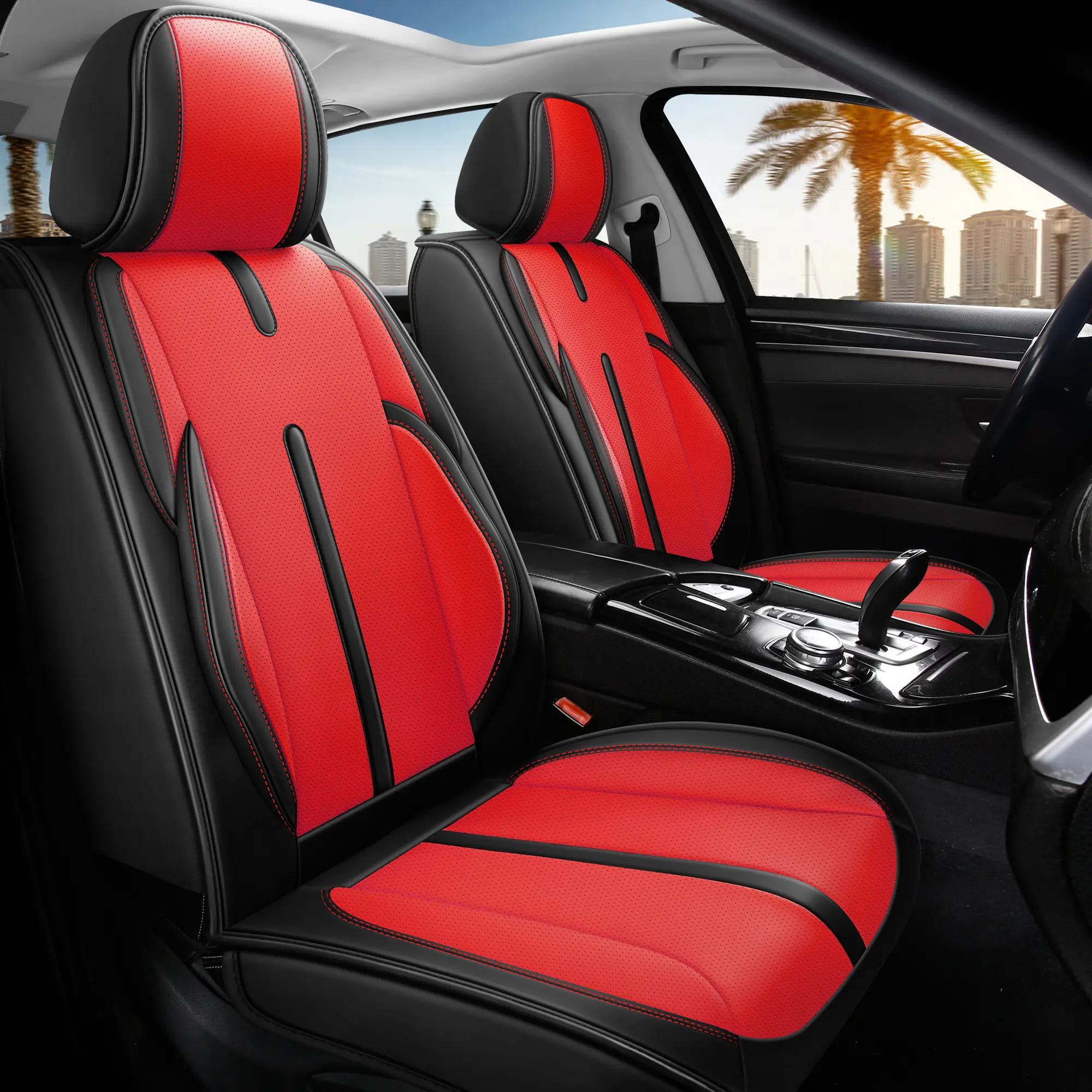 OTOEZ Universal Luxury Nappa Leather Car Seat Covers Full Set, 5-Seat 360° Coverage Car Accessories, Easy Installation, Airbag Compatible