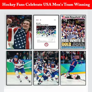 USA Hockey Champions Gold Medal Poster, Olympic Ice Hockey Victory Artwork, Down But Never Out Inspirational Print, Sports Wall Decor for Men, Champion Collection Gift Idea.