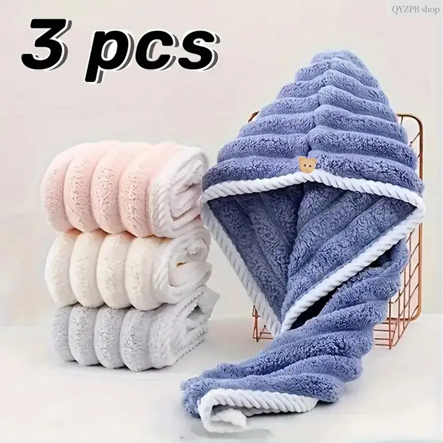 3 Pack Microfiber Hair Towel Wrap Set – Quick Dry, Super Absorbent Hair Drying Turban for Women & Men, Anti-Frizz Fast Dry Hair Wrap for Curly & Long Hair, Soft Lightweight Bath Shower Cap, Travel & Gym Essential Home Use,summerwins
