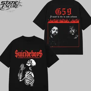 $uicideboy$ G59 I Want To Die In New Orleans Vintage Graphic T-Shirt, Underground Hip-Hop Rap Duo Merch Tee, Gothic Skeleton Streetwear Shirt, Double-Sided G59 Records Fan Apparel, Gift for Suicideboys Music Lovers, Dark Aesthetic Concert Tour Tee #01 20T