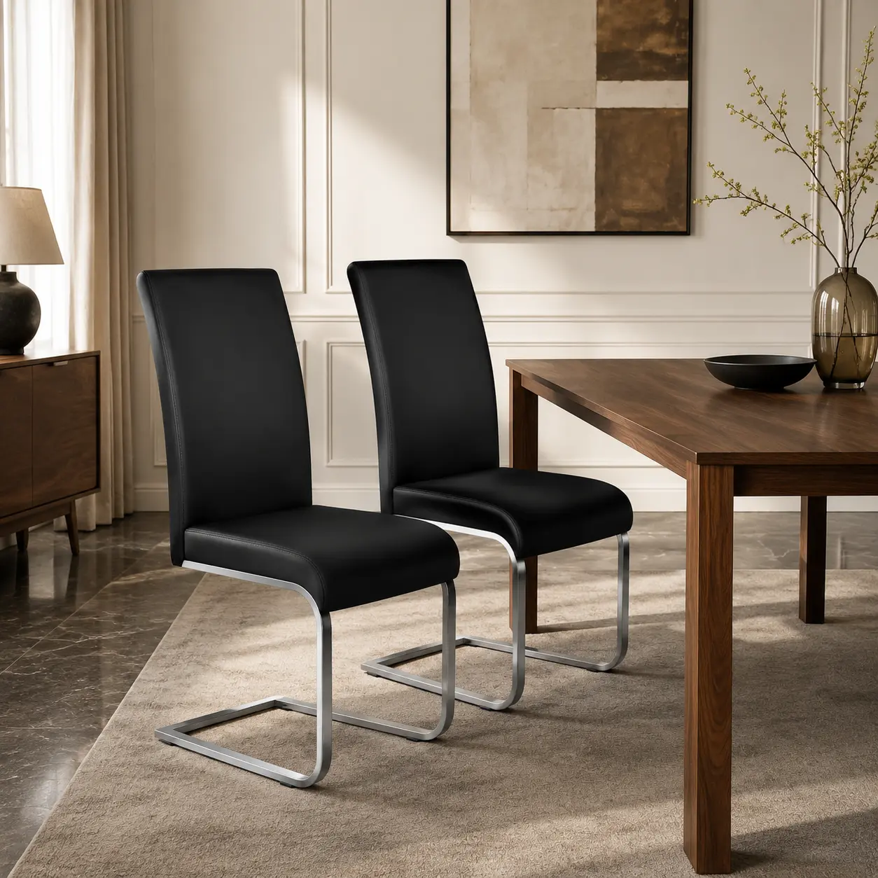 【Back To School】Yaheetech Dining Chairs Set of 2 Faux Leather Chairs with Metal Legs Modern Kitchen Chairs for Kitchen Dining Room Restaurant
