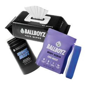 Ballboyz BODY Clear Skin Kit for Athletes - Face & Body Scrub, Deodorant, Moisturizer, Wipes & Patches - Removes Sweat, Oil & Dirt - Antibacterial Cosmetic Bodycare Set Cleanser