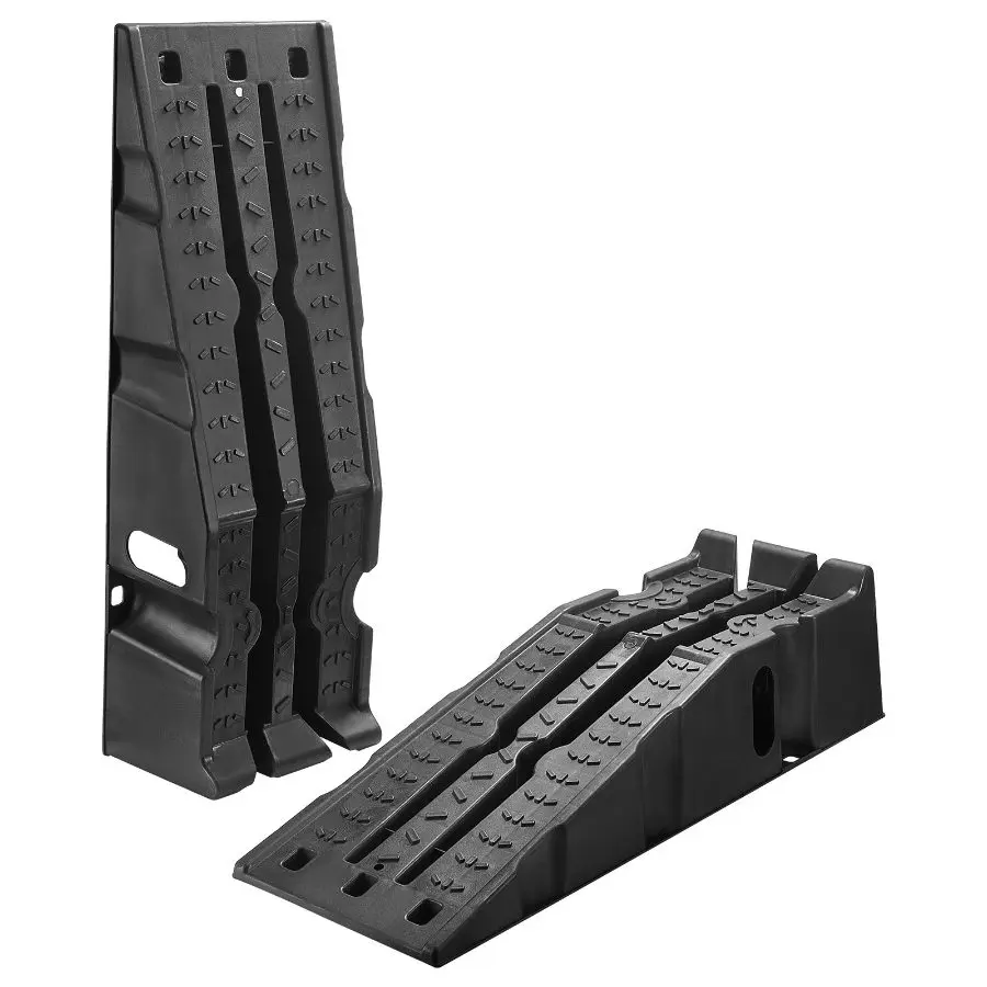 VEVOR High-Profile Car Ramps, 2 PCS with 16000lb GVW Capacity, 6.7 in Lift Height, Stackable PP Plastic Deep Grooves for Tire Grip, Portable for DIY Users' Home Garage Oil Changes, Inspections & Repairs (Truck, SUV)
