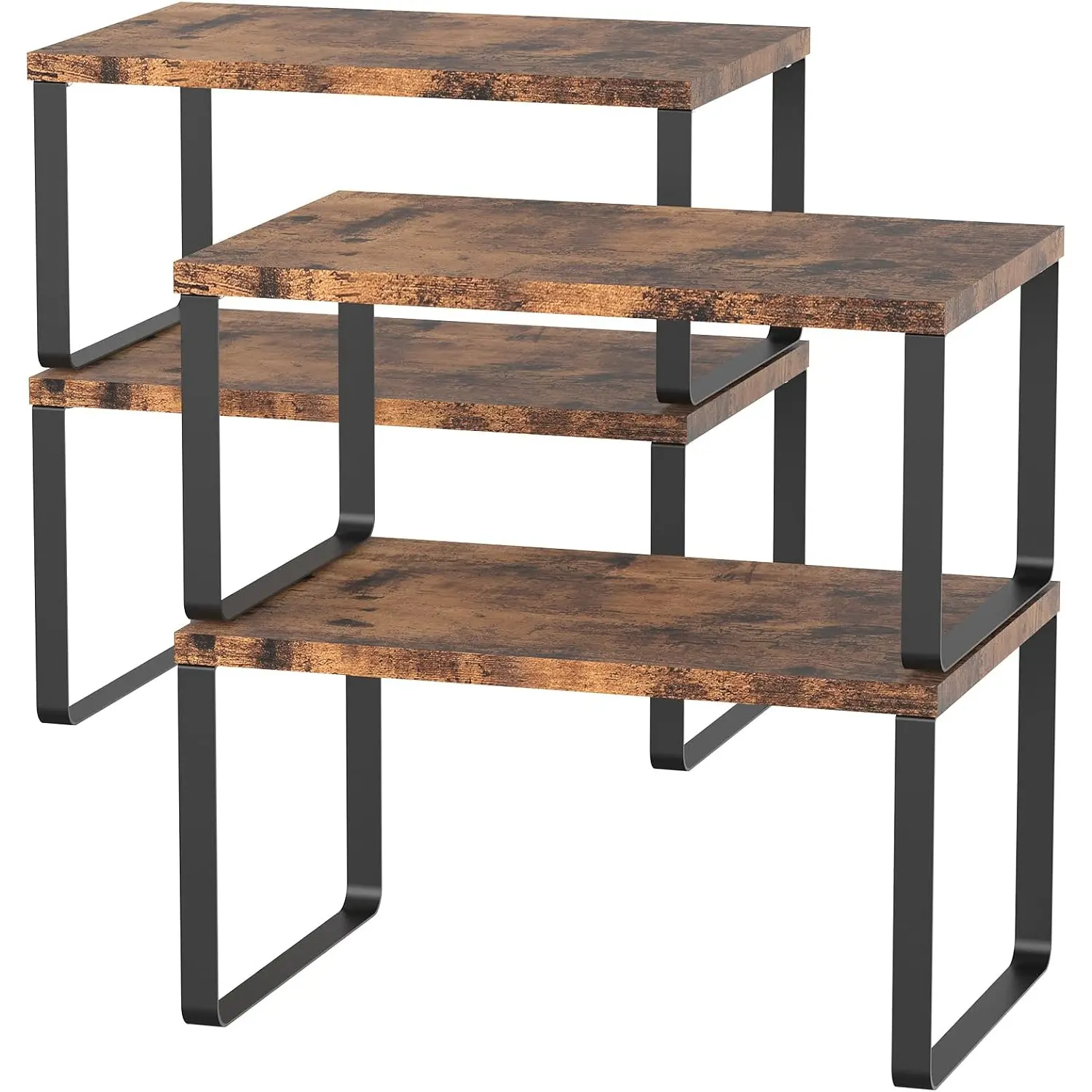 Set of 4 Counter Shelves Kitchen Stackable Cabinet Shelf  Organizer Expandable Counter Top Racks Brown Bathroom Counter organizer