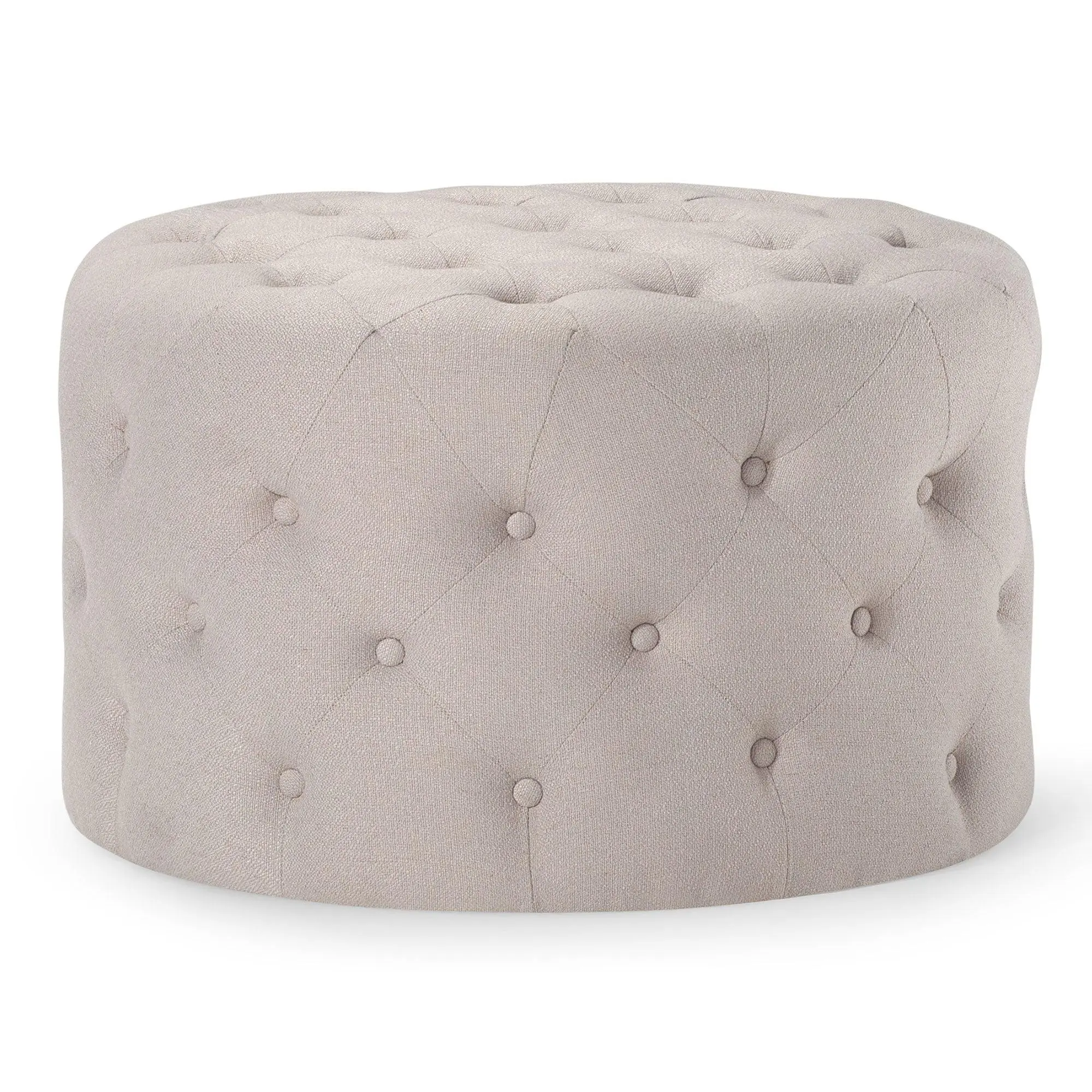 Maven Lane Marcy Traditional Round Ottoman in Dove Fabric Upholstery