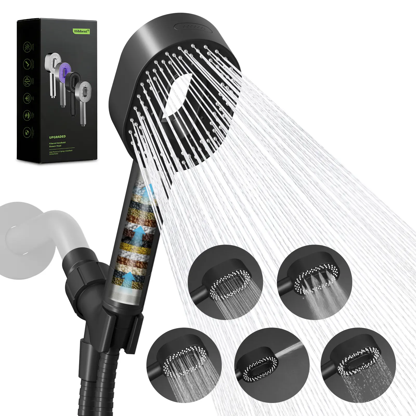 Hibbent Filtered Showerhead with handheld, High Pressure 5 Sprays Shower Head, Anti-clog Nozzles, Brass Holder & 71" Metal Hose, 3 Water Softener Filter Remove Chlorine, Reduce Dry Itchy Skin, Shower Head Filter, Cleaner Water