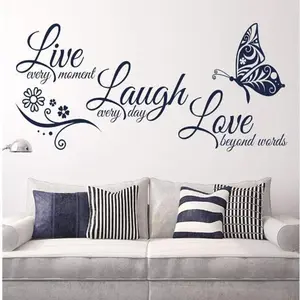 Live Love Laugh Set 3 Wall Sticker Motivational ,Family Inspirational Wall Stickers Quotes(18x39, Black)
