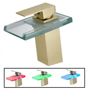 Waterfall showerhead LED bathroom faucet, single handle bathroom sink sink faucet in Gold