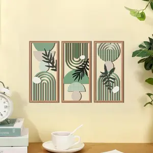 Nordic Style Wooden Rectangular Wall Decor, Art Wall Decoration, Hollow Geometric Plant Leaves, Minimalist Design, Modern Simple Living Room Bedroom Wall Art, DIY Sticker, Modern Home Decor, Minimalist