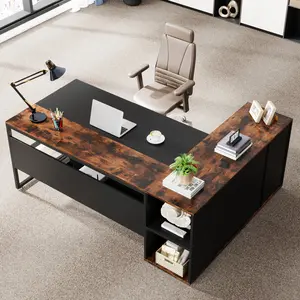 Tribesigns 71 inch Executive Desk, L Shaped Desk with Cabinet Storage, Executive Office Desk with Shelves, Business Furniture Desk Workstation for Home Office