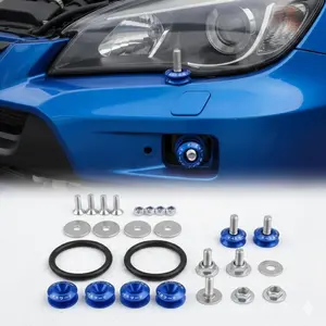 Universal Quick-Release Fastener Kit: Heavy-Duty Push Button Hood Pins with Lock Washers for Bumper & Trunk Latch System. Easy Installation for Cars, Trucks, SUVs. Enhance Security for Front/Rear Bumpers, Hoods & Compartments.