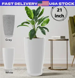 21" Tall Flower Pot Indoor Round Planter Rough Planter w/ Drainage Holes Saucer