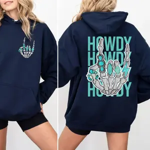 Howdy Jewelry Skull Sweatshirt, Western Clothing Hoodies, Western Outfits Women, Western Tops, Unisex Sweater Pullover Tee