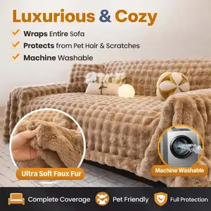 Luxury Faux Fur Sofa Throw Blanket 1PC, Ultra Soft Plush Couch Cover, Pet Friendly Anti Hair & Scratch Furniture Protector, Machine Washable Decorative Sofa Towel for Living Room 2/3/4 Seater