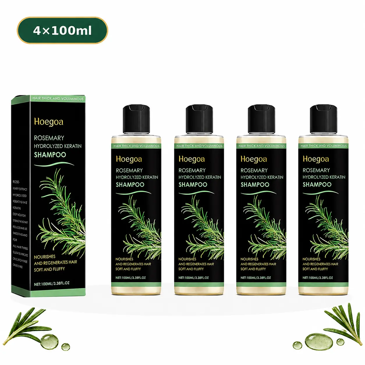 【BUY 2 GET 2】HOEGOA Rosemary Hydrolyzed Keratin Thickening Shampoo, Oil Control & Volumizing Hair Care with Glycerin, Vitamins C & E, Moisturizing Daily Cleanser for Dry, Frizzy and Flat-Looking Hair, Softness, Vegan Strengthening Shampoo