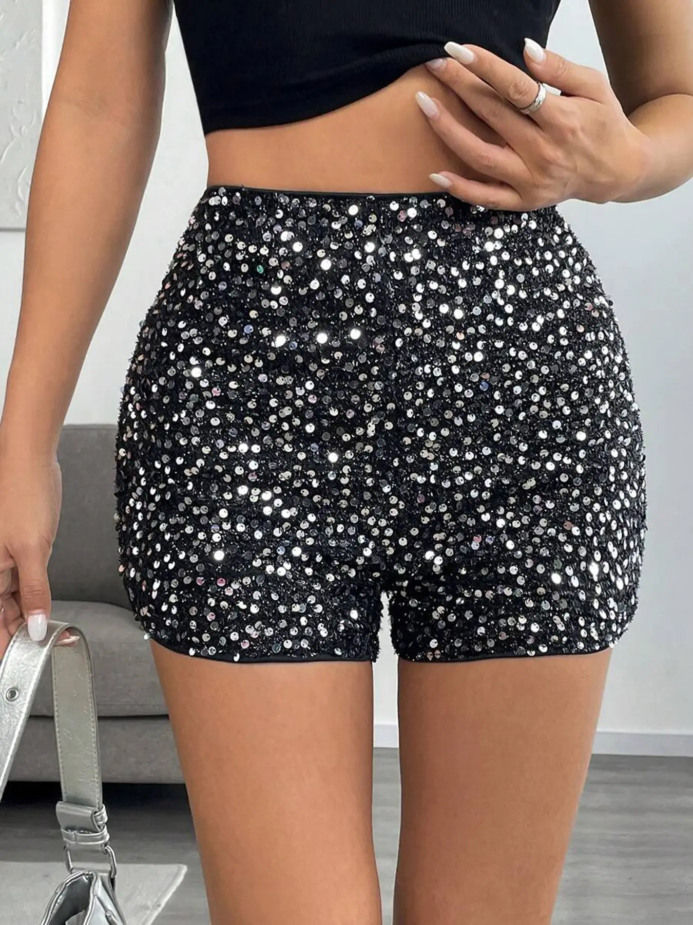 Women's Sequin Ultra Short Pants, Elastic, Sexy Eye-Catching Design, Tight Fit Show Figure, Suitable for Young Women, Nightclubs, Parties, Elastic Shorts