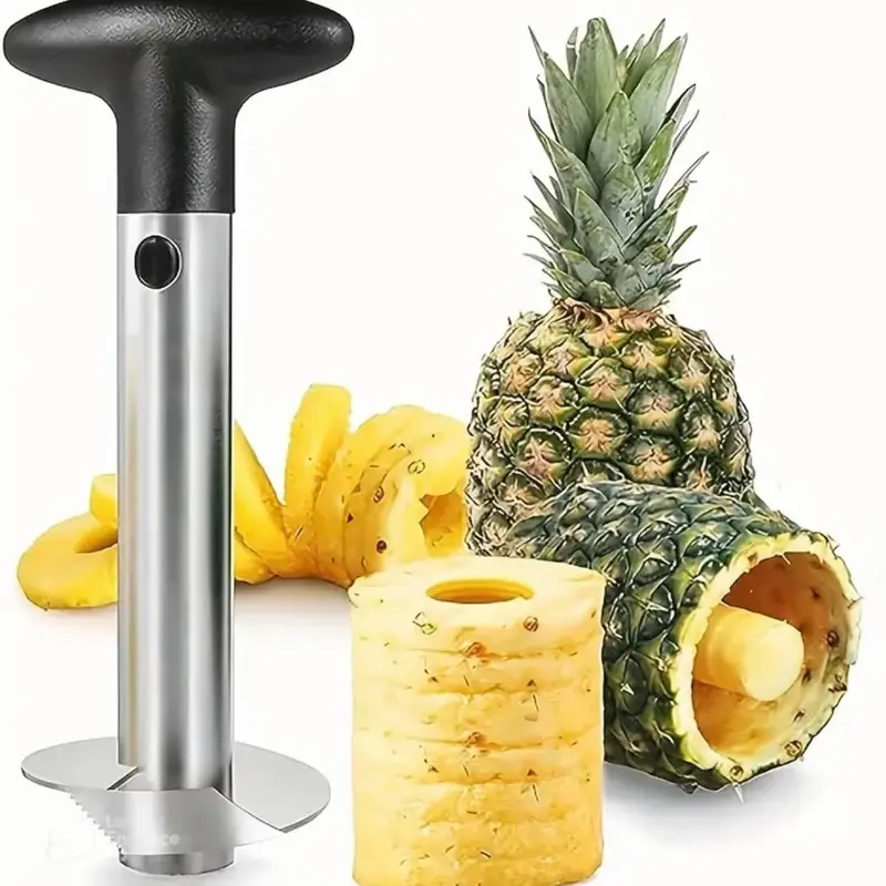 Stainless Steel Pineapple Corer - Durable Kitchen Utensils Multi-Fruit Tool with Sturdy Detachable Handle, Effortless Fruit Cutter-Peeler-Slicer, Fast Core Remover for Pinapl Pillar Shaping, Apples, Cucumbers & More, 1-Year Warranty & Recipe eBook