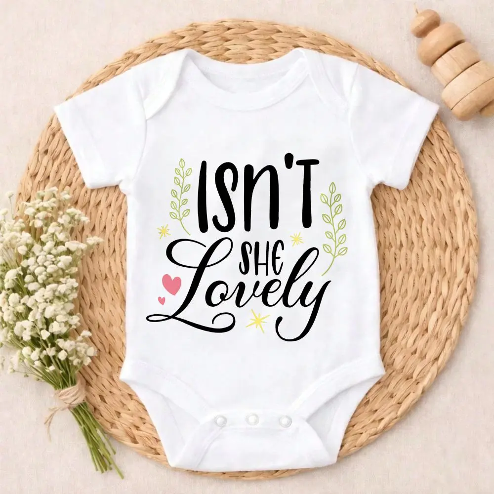 Newborn Baby Bodysuit Romper Isn't She Lovely With Leaves And Hearts Cool wearing Snap Closure Everyday Wear baby boy clothes>newborn Perfect Gift for New Parents