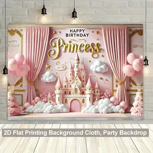Princess Theme Birthday Party Banner, Vibrant Polyester Background Cloth, Easy Setup, Reusable, Perfect for Home Parties, Weddings, Holidays