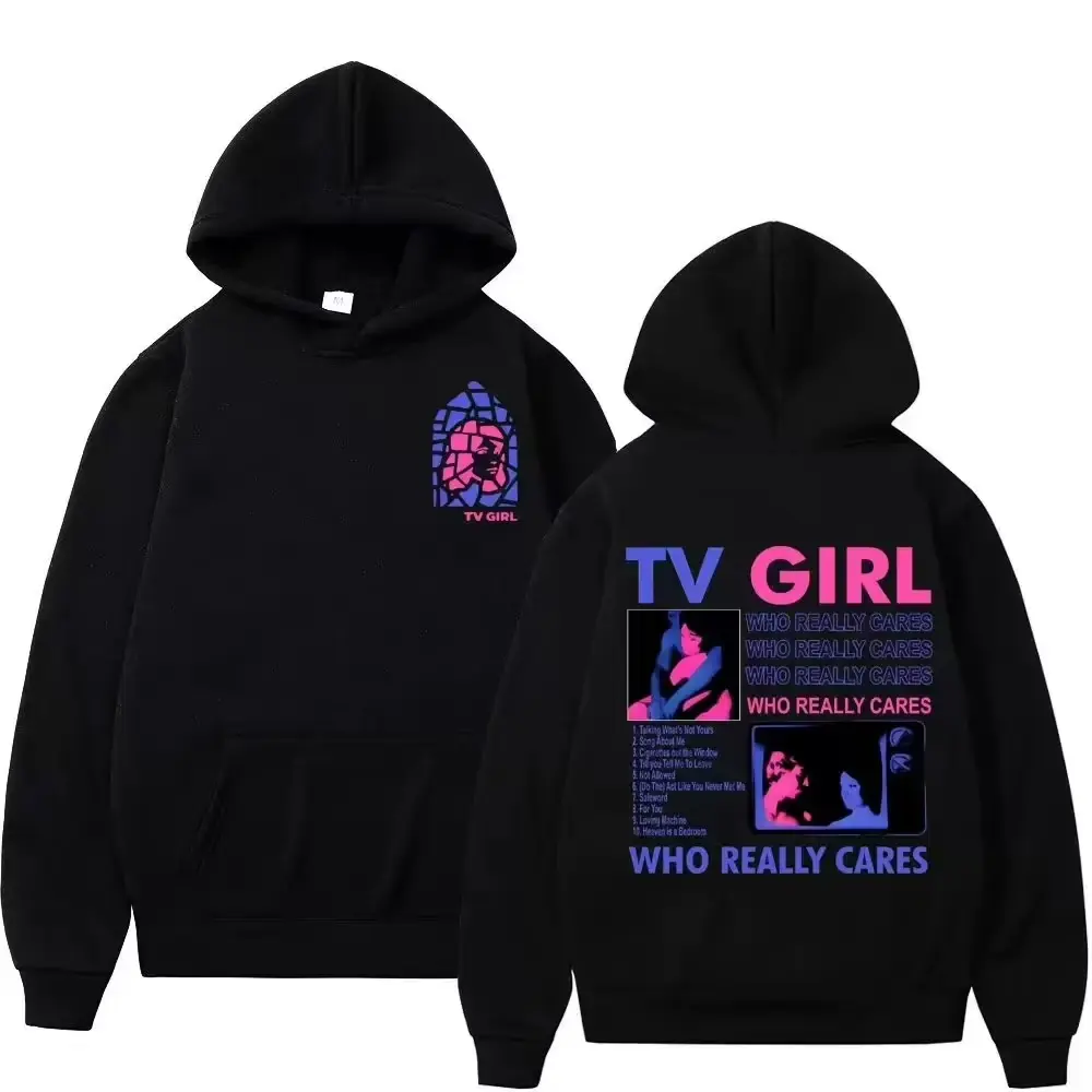 TV Girl Art Who Really Cares Album Merch Unisex Cut Hooded Neck Dacron Blend Long Sleeve Pullover Hoodie, All Seasons Sports Outerwear, Unisex Birthday Christmas Gift