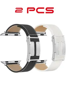 Leather Magnetic Snap Set, Compatible with Switch Needle Earrings, Suitable for Both Apple and Android Devices, 22mm, for Display Only, Leather Watch Strap