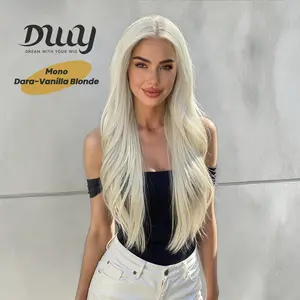Dara - NEW! DWY Mono Lace Front Free Part Long-Length Wavy Blonde Glueless Synthetic Wig for Women 28 Inches Autumn Outfits Blonde Wigs Curly Wavy Blonde